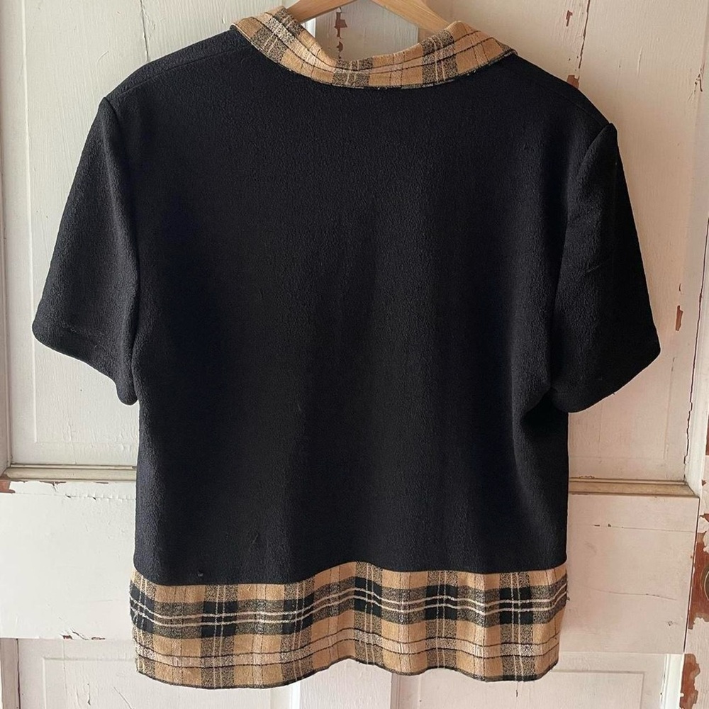 Vintage Jessica Howard Black Short Sleeve Button Down with Plaid Details - Picture 3 of 4